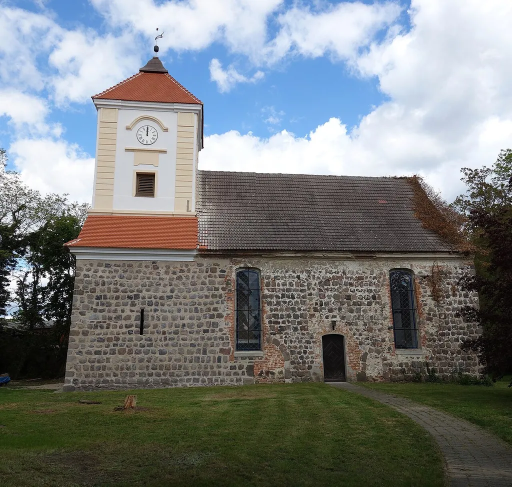 Southern view of the church in Zabelsdorf, Zehdenick municipality, Oberhavel district, Brandenburg state, Germany.