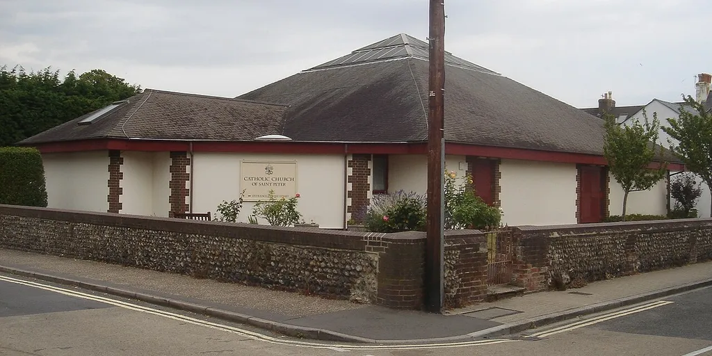 St Peter's Roman Catholic Church, North Street, Shoreham-by-Sea, Adur District, West Sussex, England. Built to replace the former church of the same name on Ship Street, which closed in 1982.