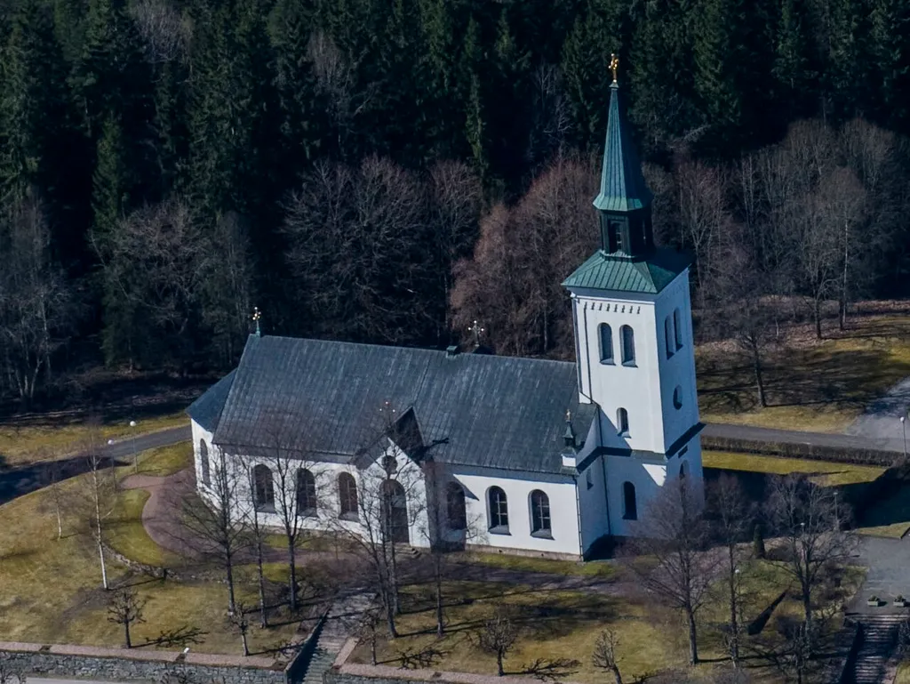 The Gnosjö church from the air