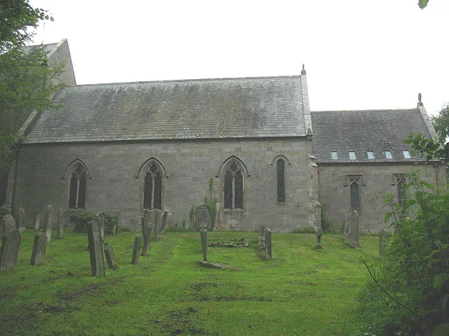 Holy Cross church, Chatton This is the south side of the nave and chancel; trees obscure the view of the west end. The present building is late 18th century, on the site of earlier buildings. More history at the parish website http://www.achurchnearyou.com/chatton-holy-cross/