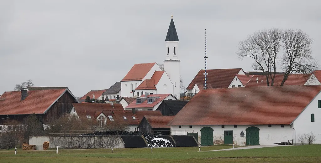 St. Peter and Paul church, Unterkienberg, Germany. Road shot from Bundesautobahn 9.