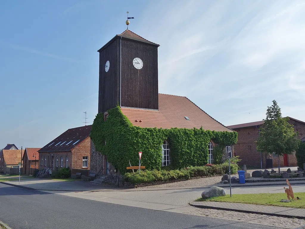 South-western view of the church in Althüttendorf , Althüttendorf municipality , Barnim district, Brandenburg state, Germany.