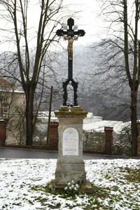 Wayside cross in Adamov, near the church