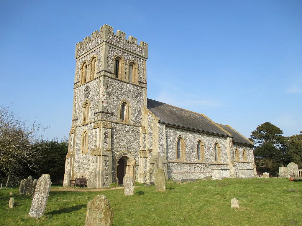 St Lawrence's parish church, Falmer, East Sussex, seen from the southwest