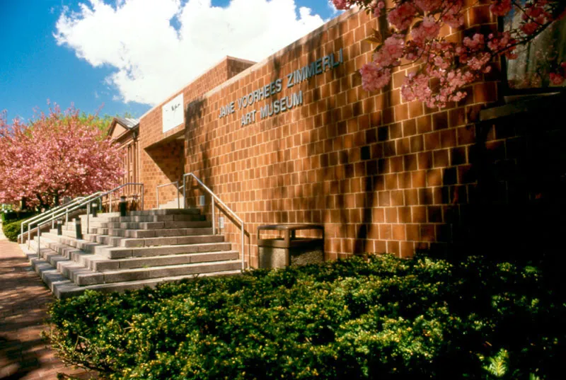 A photograph taken from the front of the Zimmerli Art Museum at Rutgers University by an employee of the museum.
