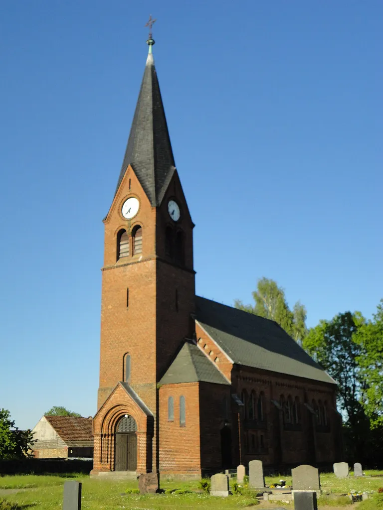 South-western view of the church in Schulzendorf , Sonnenberg municipality , Oberhavel district, Brandenburg state, Germany.