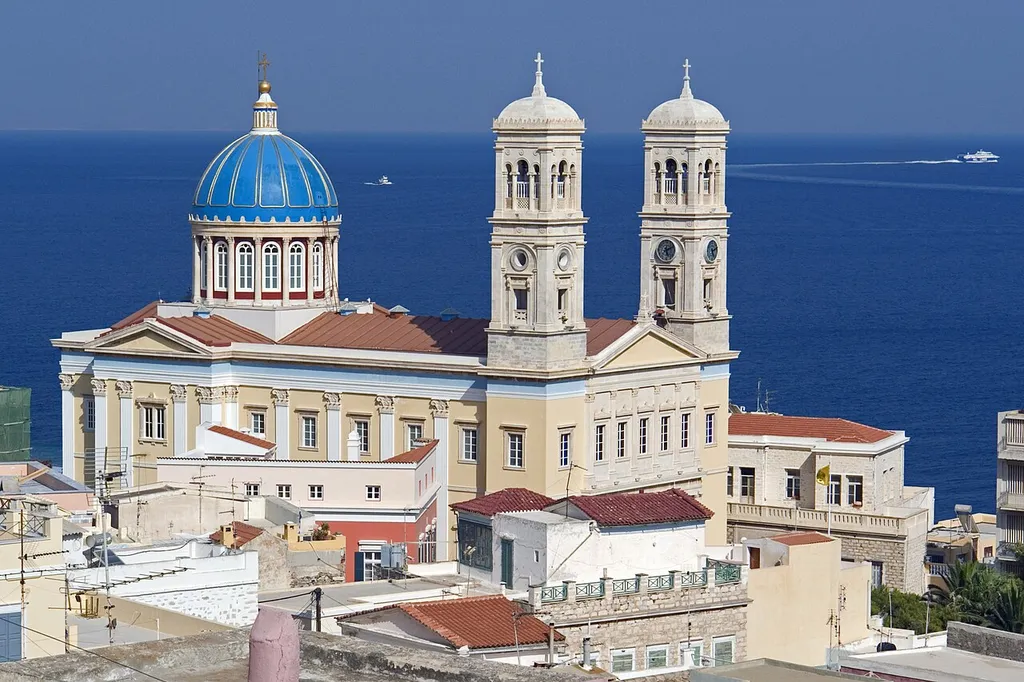 The 19th century church of Agios Nikolaos in Ermoupolis, Syros, Greece.