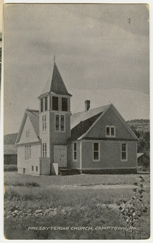 Presbyterian church in Camptown, Pennsylvania from a pre-1923 postcard From RG 428, Postcard Collection, Presbyterian Historical Society, Philadelphia, Pennsylvania.