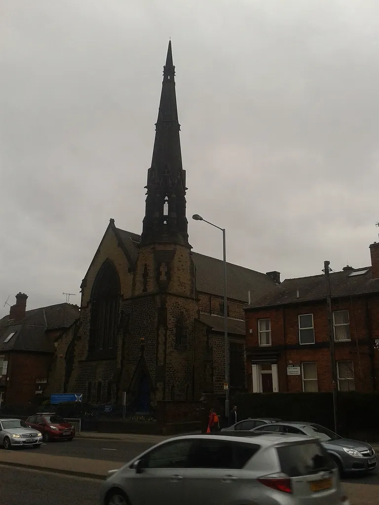 St Andrew's United Reformed Church, Upper Hanover Street, Broomhall, Sheffield, seen from the northeast. Completed in 1856 as a Presbyterian church