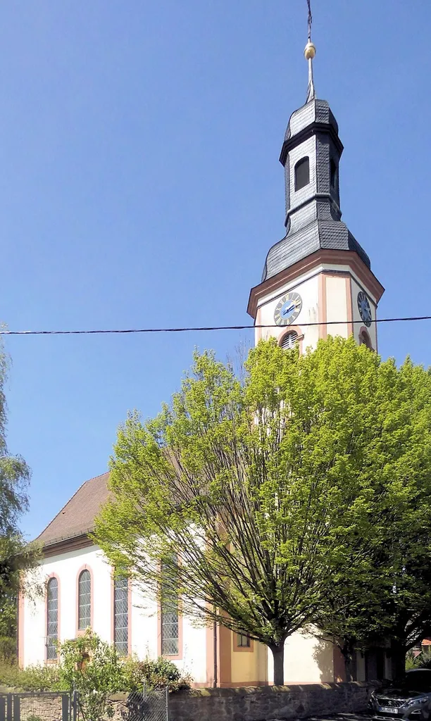 Südostseite der Evangelischen Kirche in Hugsweier, Stadt Lahr/Schwarzwald, Deutschland