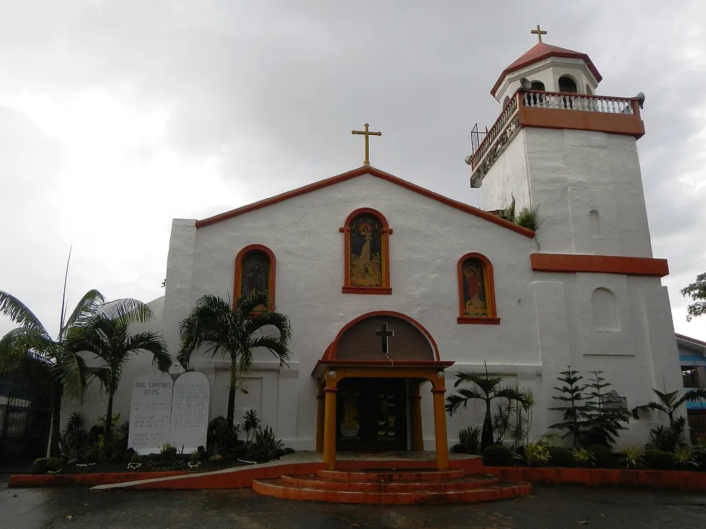 UploadWizard photos -- (General description, 3-dimension angle by angle photography of this town, church &amp; landmarks) -- of Santa Maria, Laguna [1] (a fourth class municipality in the province of Laguna,[2] Philippines, land area of 126 km2 [3] Coordinates: 14°30'35"N 121°25'51"E[4]) and the --- 1613 Nuestra Señora delos Angeles Parish Church of Santa Maria, Santa María de los Ángeles - Our Lady of the Angels Parish Church, Parokya ng Nuestra Señora de los Angeles, The Church of Santa Maria, Laguna -- belongs to the Roman Catholic Diocese of San Pablo[5] - Vicariate of Saints Peter and Paul Episcopal District IV [6] [7].