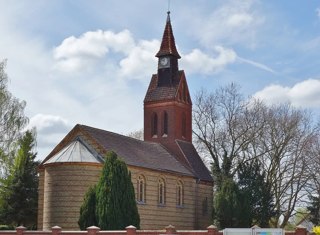 North-eastern view of church in Wernitz, Wustermark municipality, Havelland district, Brandenburg state, Germany.