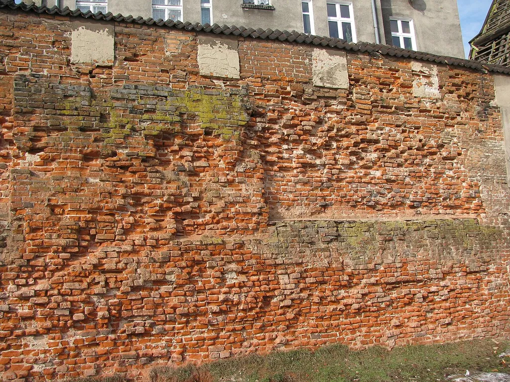 Middle Ages brick defensive walls of Gdansk, Poland.