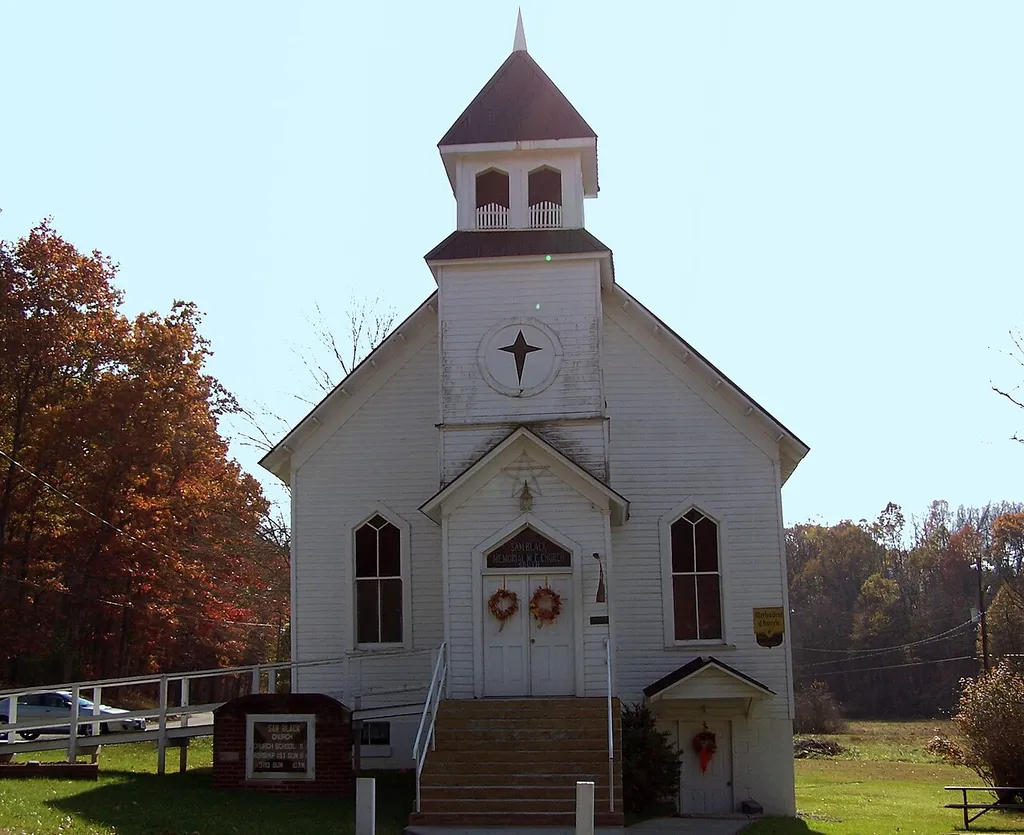 Sam Black Church in Greenbrier County, West Virginia, United States. Built in 1902, the church is listed on the National Register of Historic Places.