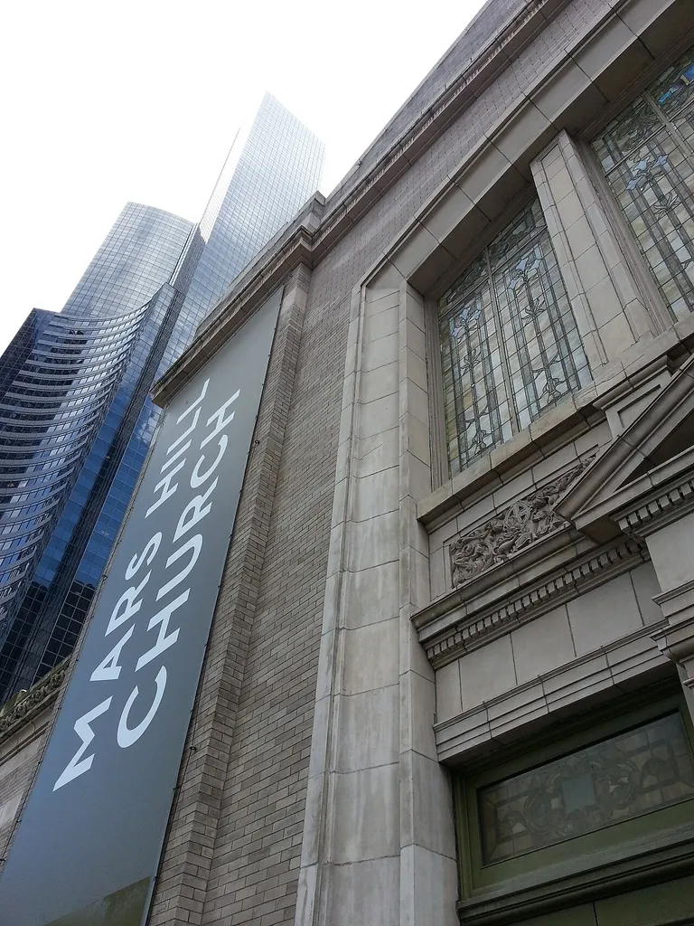 Street photo of Mars Hill Church, meeting at Daniels Recital Hall in downtown Seattle, WA. As of October 12, 2014, Mars Hill Church has closed this branch and no longer meets in it.