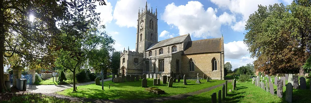 A panoramic composition of St Andrew's church in Folkingham, Kesteven, Lincolnshire