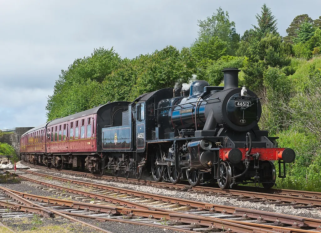 Strathspey Railway, LMS class 2MT Ivatt locomotive, at Broomhill Station