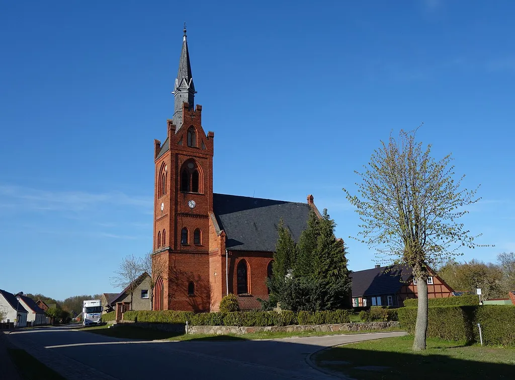 South-western view of the church in Telschow (Picture: 2017), Putlitz municipality, Prignitz district, Brandenburg state, Germany.