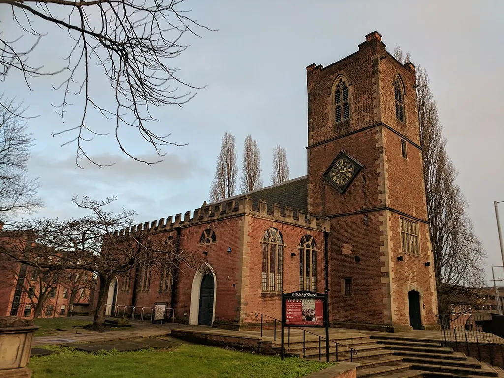 St Nicholas' Church, Maid Marian Way, Nottingham .mw-parser-output .messagebox{margin:4px 0;width:auto;border-collapse:collapse;border:2px solid var(--border-color-progressive,#6485d1);background-color:var(--background-color-neutral-subtle,#fbfcff);color:var(--color-base,#202122);box-sizing:border-box;border-inline-start-width:8px}.mw-parser-output .messagebox.mbox-small{font-size:88%;line-height:1.25em}.mw-parser-output .mbox-warning,.mw-parser-output .mbox-speedy{border:2px solid var(--border-color-error,#b22222);background:var(--background-color-error-subtle,#ffdbdb);border-inline-start-width:8px}.mw-parser-output .mbox-serious,.mw-parser-output .mbox-delete,.mw-parser-output .mbox-stop{border:2px solid var(--border-color-error,#b22222);border-inline-start-width:8px}.mw-parser-output .mbox-issue,.mw-parser-output .mbox-content{border:2px solid #f28500;background:var(--background-color-warning-subtle,#ffe);border-inline-start-width:8px}.mw-parser-output .mbox-query,.mw-parser-output .mbox-style{border:2px solid #f4c430;background:var(--background-color-warning-subtle,#ffe);border-inline-start-width:8px}.mw-parser-output .mbox-shit{border:2px solid #960;border-inline-start-width:8px}.mw-parser-output .mbox-license{border:2px solid #88a;border-inline-start-width:initial}.mw-parser-output .mbox-legal{border:2px solid var(--border-color-notice,#666);background:var(--background-color-base,#fff);border-inline-start-width:8px}.mw-parser-output .mbox-honor{border:2px solid #ca3;background:var(--background-color-warning-subtle,#fcf4db);border-inline-start-width:8px}.mw-parser-output .mbox-growth{border:2px solid #8d4;background:var(--background-color-success-subtle,#d5fdf4);border-inline-start-width:8px}.mw-parser-output .mbox-move{border:2px solid #93c;border-inline-start-width:8px}.mw-parser-output .mbox-protection,.mw-parser-output .mbox-message{border:2px solid var(--border-color-base,#aaa);border-inline-start-width:8px}.mw-parser-output .messagebox .mbox-text{border:n