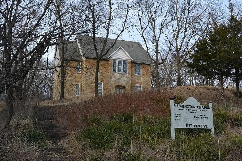 Washington Chapel C.M.E. Church in Parkville, Missouri. Listed on the National Register of Historic Places.
