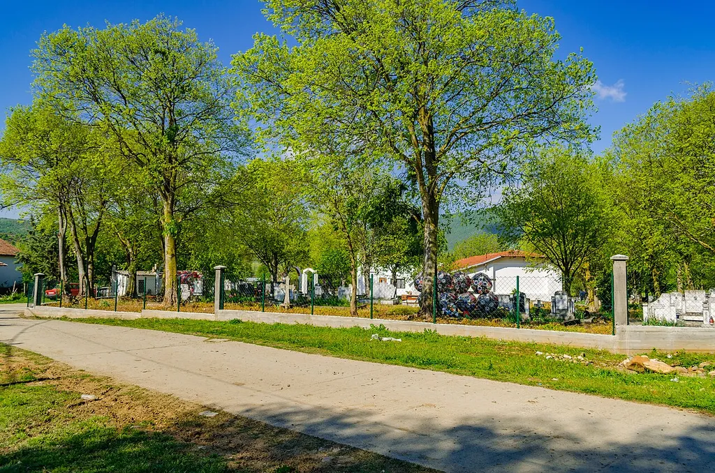 Courtyard of the St. Michael the Archangel Church in the village Moin
