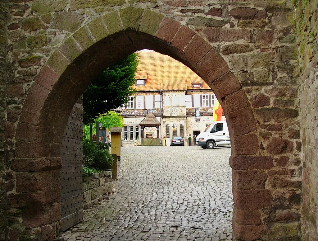 Blomberg castle, Germany, entrance and view to the courtyard