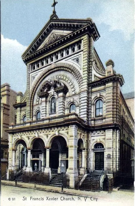 c.1900 postcard view of facade of St Francis Xavier Church, Manhattan