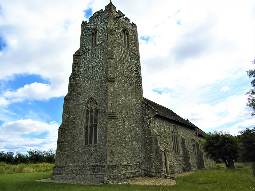 The bell tower of Saint Peters church which is located in the village of North Barningham, Norfolk, England.