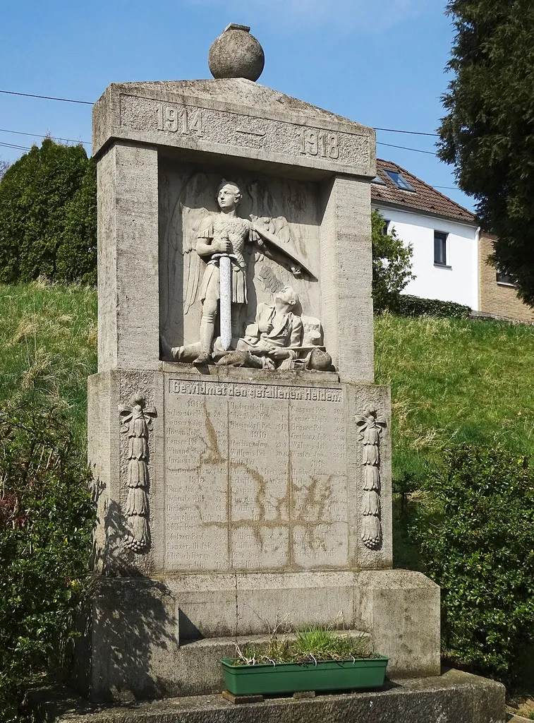 War memorial and close surroundings in Neukirchen at the church of St. Margaretha to commemorate the soldiers from Neukirchen who lost their lives in World War 1914/18.