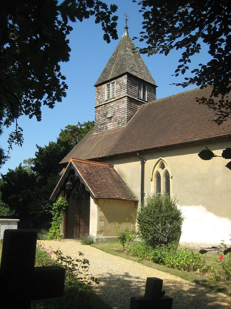 St Laurence's Church, Tidmarsh, Berkshire. 12th century church, expanded and restored in the late 19th century. View from the south.