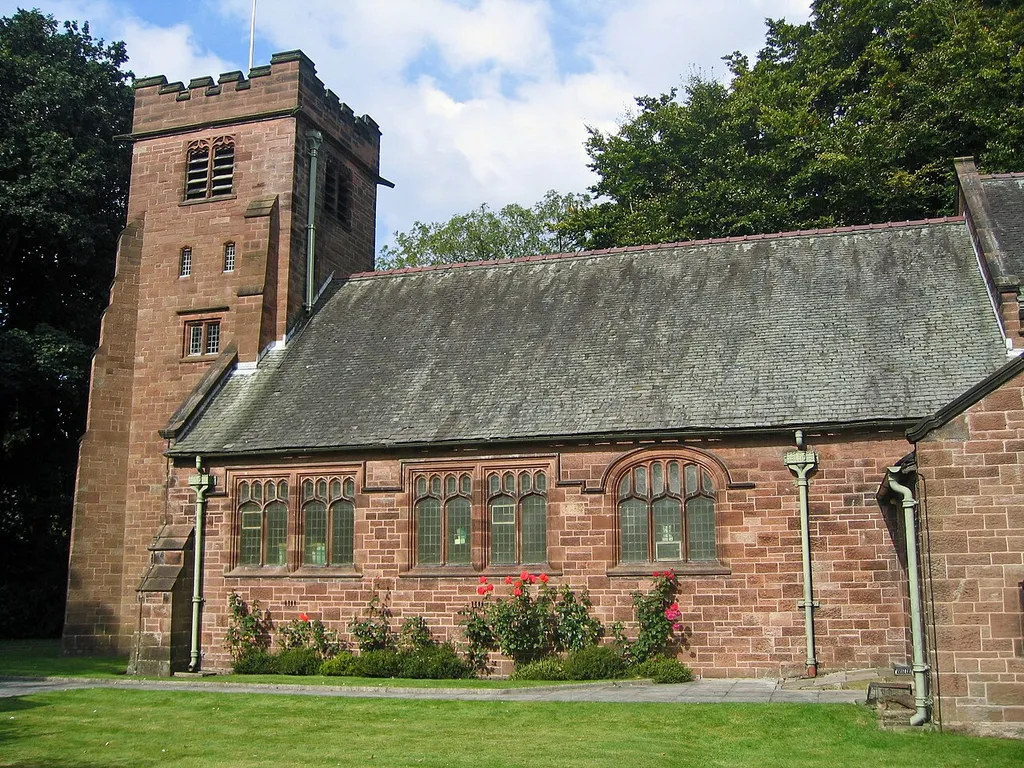 Nave and west tower of St John the Evangelist's parish church, Sandiway, Cheshire, seen from the south