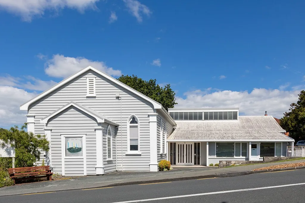 Warkworth Methodist Church in Warkworth, New Zealand, seen from the front.