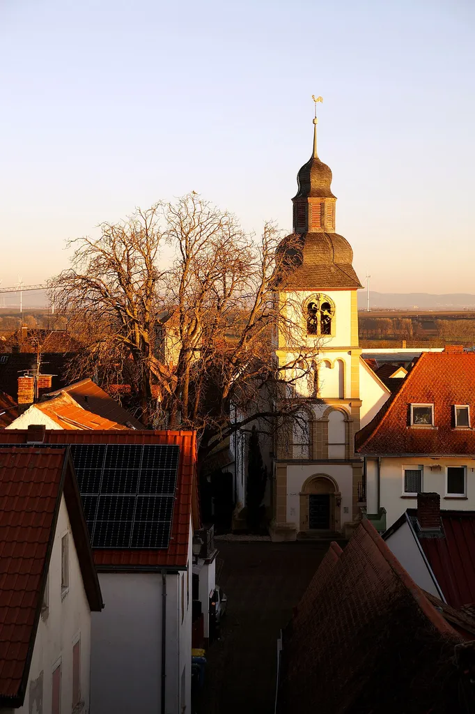 View of the Upper Church in Dalsheim from the town wall through Schlossgasse
