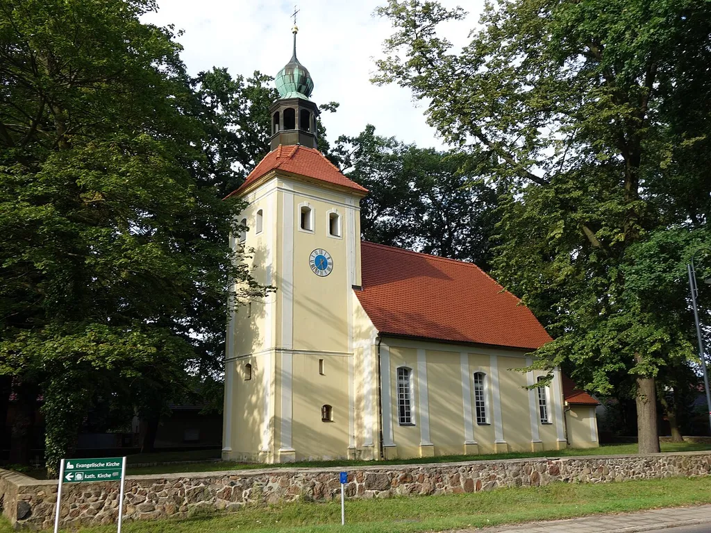 South-western view of protestant church in Welzow municipality, Spree-Neiße district, Brandenburg state, Germany