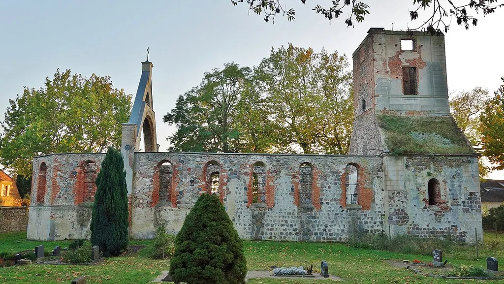 Northern view of church ruin in Flieth, Flieth-Stegelitz municipality, Uckermark district, Brandenburg state, Germany