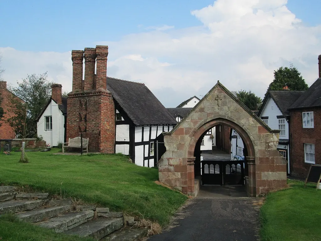 The lychgate of St Luke's Church, Hodnet, Shropshire.