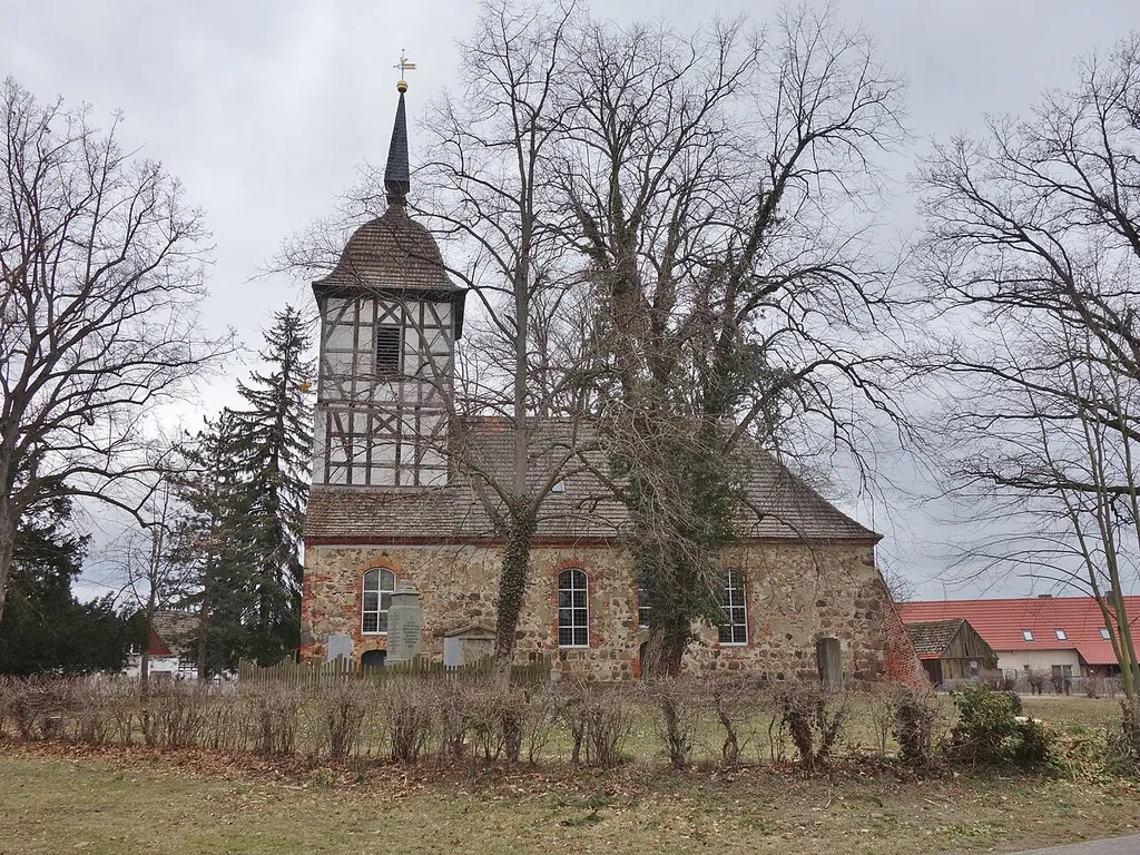 Southern view of the church in Wildenau , Schönewalde municipality , Elbe-Elster district, Brandenburg state, Germany.