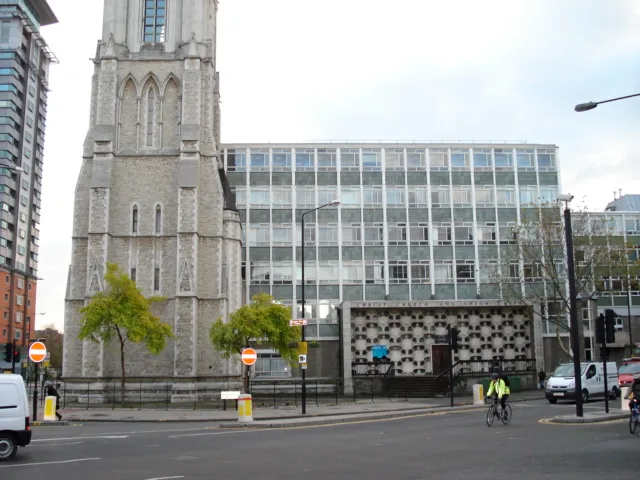 photo of Lincoln Tower and Christ Church &amp; Upton Chapel, Kennington Road junction with Westminster Bridge Road, London