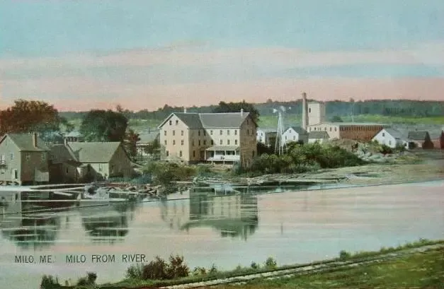 Milo from river, Milo, ME; from a 1907 postcard.