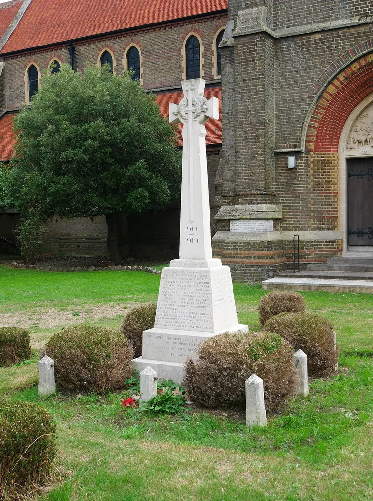 The war memorial to the north of Christ Church in Erith, London Borough of Bexley. This is a photo of listed building number 1445231.