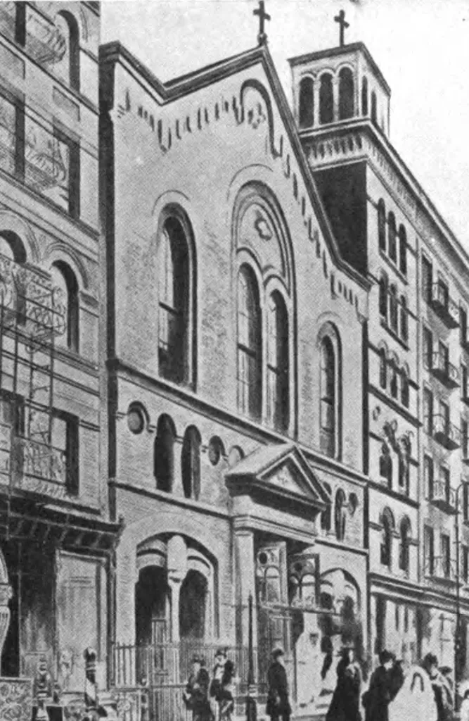 An image of Saint Joachim's Church taken from a 1914 publication entitled "The Catholic Church in the United States of America: Undertaken to Celebrate the Golden Jubilee of His Holiness, Pope Pius X, Volume 3." The image can be found on page 337.