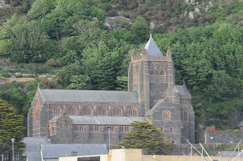 Image of St John's Church Barmouth taken from Barmouth Beach