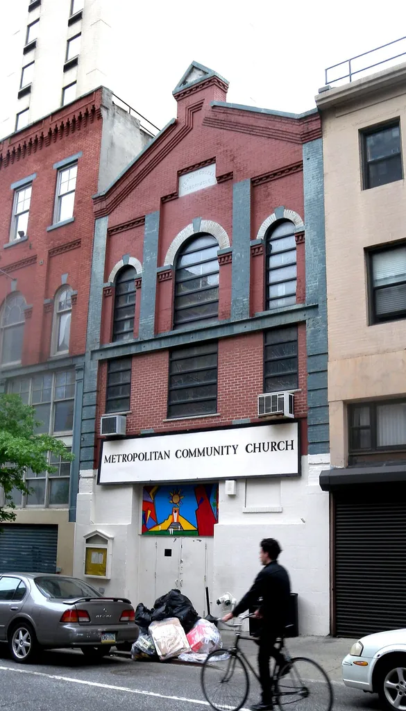 Looking south at Metropolitan Community Church of New York on a cloudy day.