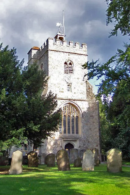 St Mary's church, Worplesdon. Somewhat tucked away behind the village, St Mary's church dates back to the 13th century but, like so many of Surrey's churches, was badly restored in the 19th century. The cupola on top of the tower came from the rectory stables in 1766.