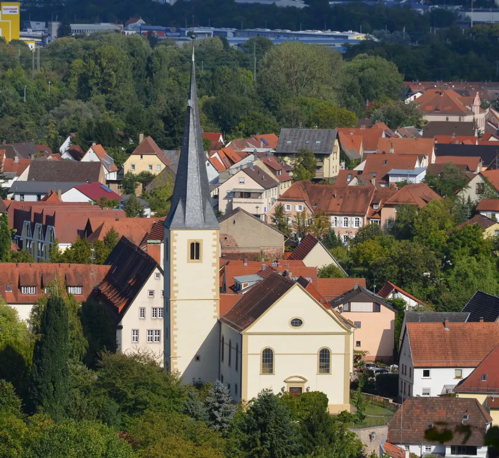 Protestant Church in Mosbach-Neckarelz seens from the Karlsberg