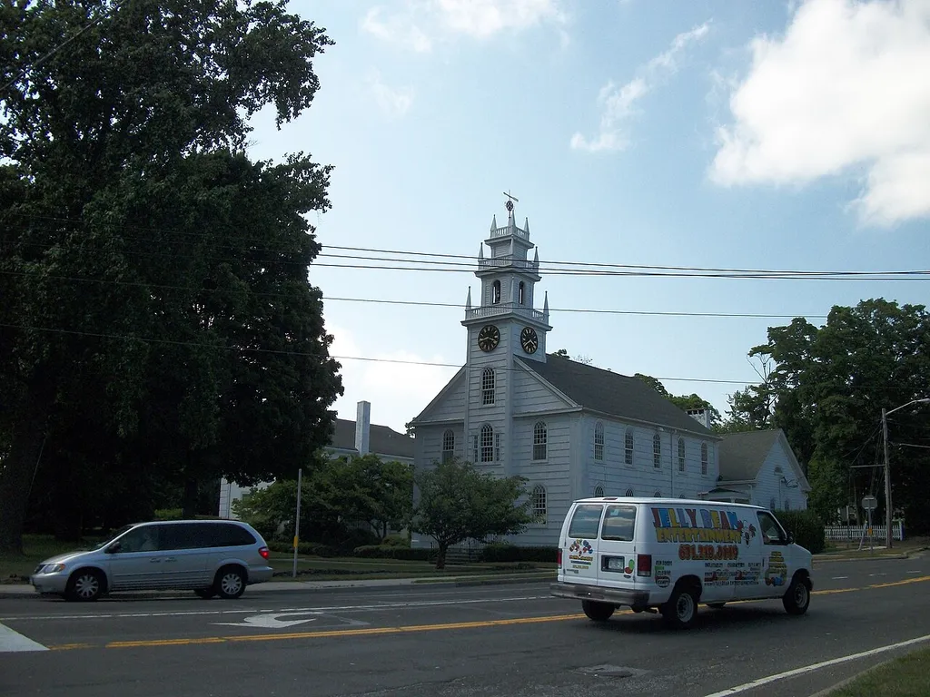 First Presbyterian Church (Smithtown, New York) as seen from the northeast corner of New York State Route 25 and New York State Route 25A in the Village of The Branch, New York.