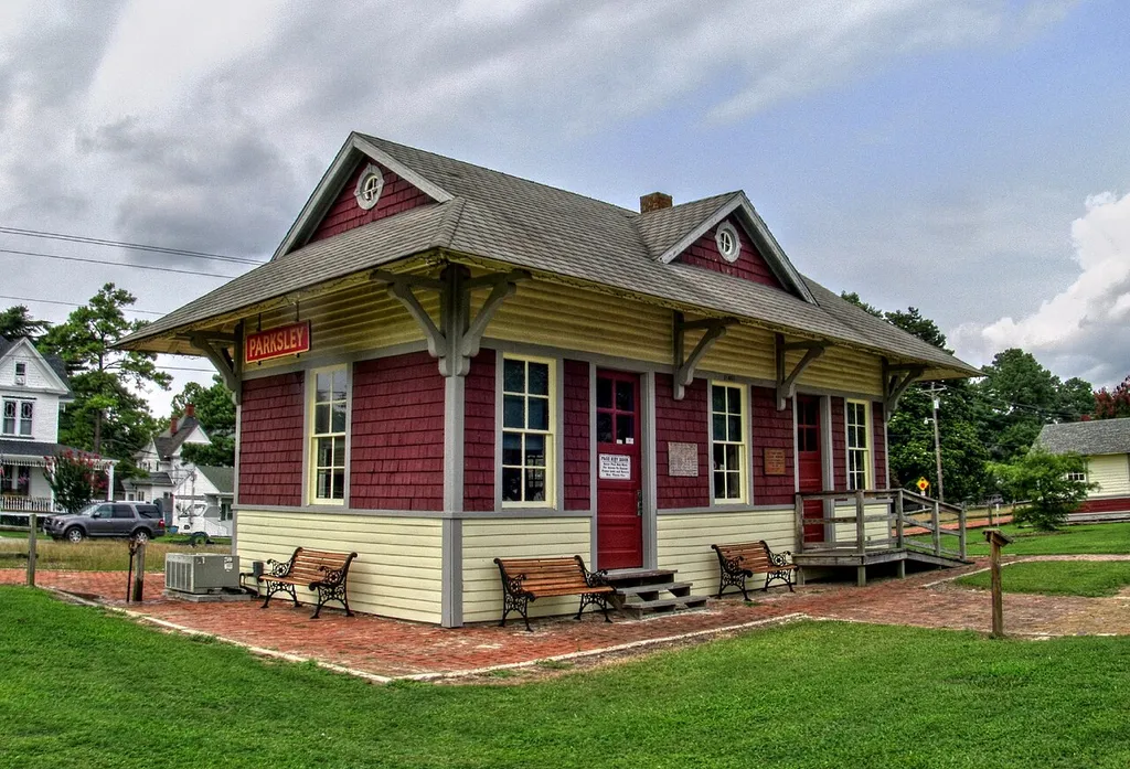 The former Hopeton station, now restored as part of the Eastern Shore Railway Museum in Parksley