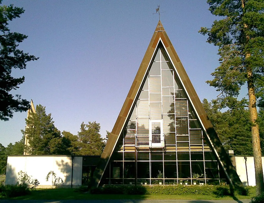Hailuoto Church in Hailuoto, Finland. It was designed by architects Irma and Matti Aaltonen and completed in 1972.