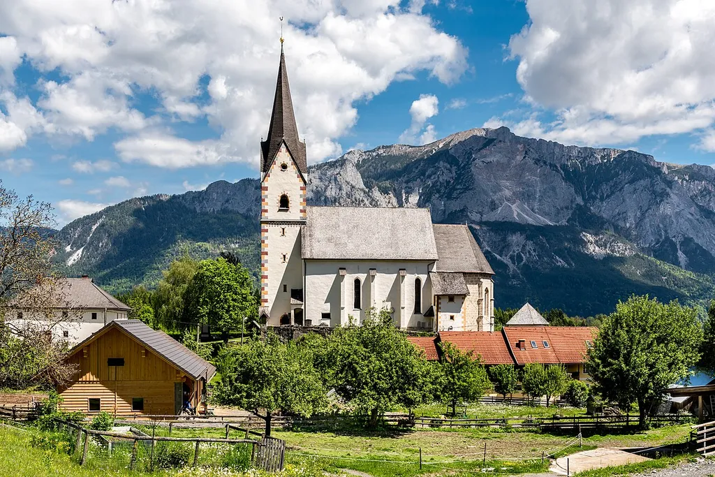 Southern view of the parish church of the Blessed Virgin Mary in Göriach, municipality Hohenthurn, district Villach Land, Carinthia, Austria, EU