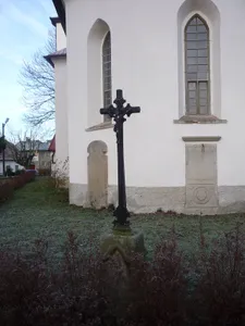 Cross behind chancel of Church of Saint James the Greater in Štoky
